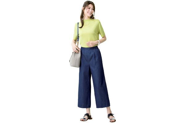 デイリーコットンハイウエストデニムワイドパンツ