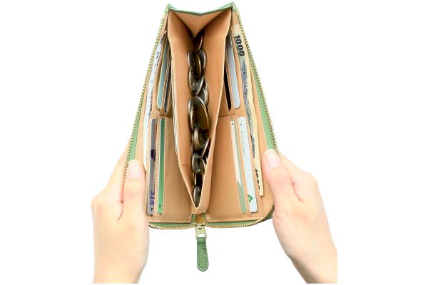【ネット限定】やさしい革【上R】の国産長財布　　　グリーン