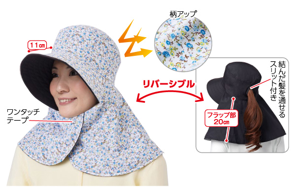 首までガード涼やかフラップ帽子