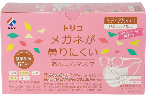 メガネが曇りにくいあんしんマスク（５０枚入）ミディアムサイズ