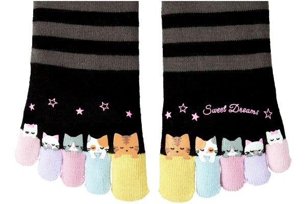 ゆびも楽しい5本指ソックス　3柄組　癒されにゃんこ