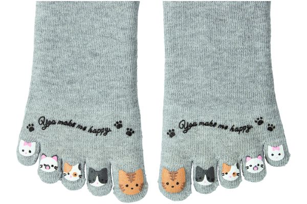 ゆびも楽しい5本指ソックス　3柄組　癒されにゃんこ