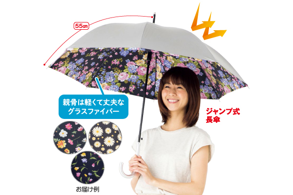 ＵＶ晴雨兼用ジャンプ傘５５ｃｍ[シルバー／花柄]