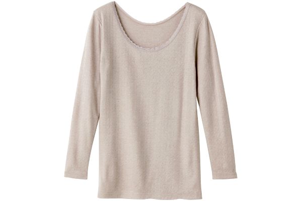 ぬくもりやわらか発熱インナー（８分袖） Ｍローズグレー