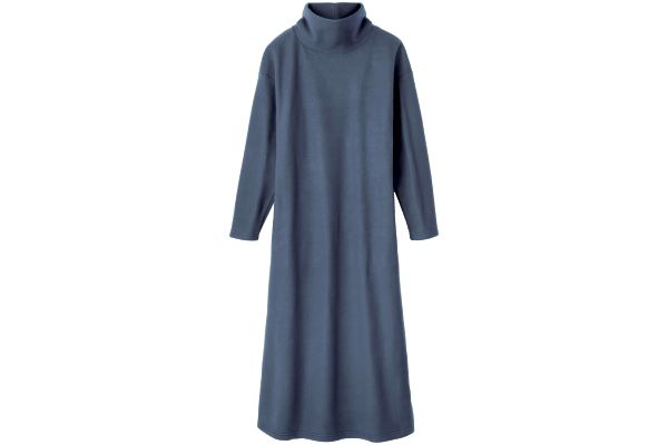 ぬくぬくフリースロングワンピース Ｍ〜Ｌネイビー