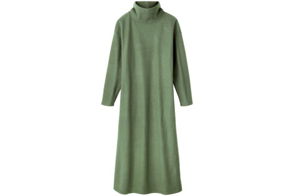 ぬくぬくフリースロングワンピース Ｍ〜Ｌカーキ