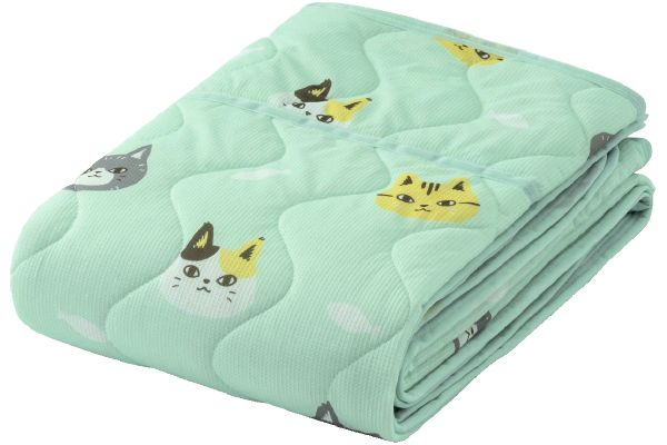 【ネット限定】猫ちゃんのさらっとキルトケット　　１４０×１９０ｃｍ　ミントグリーン