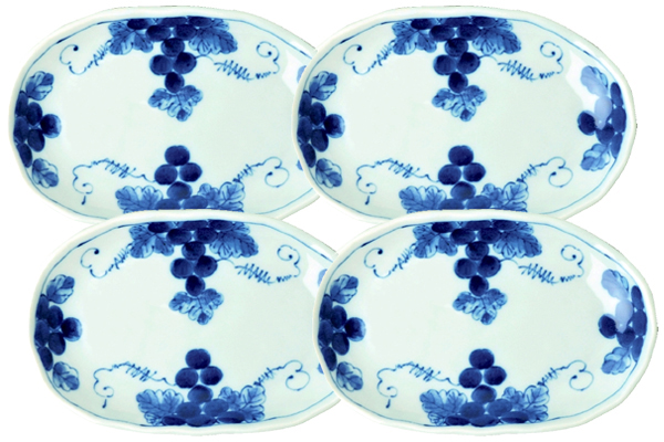 [美濃焼]藍染ぶどう楕円皿