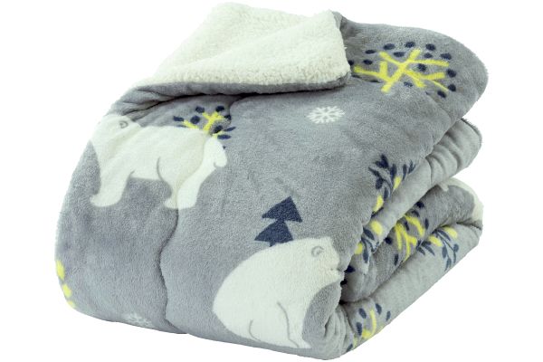 ふんわりもこもこシープ調毛布　１４０×１９０ｃｍ 白くま柄グレー