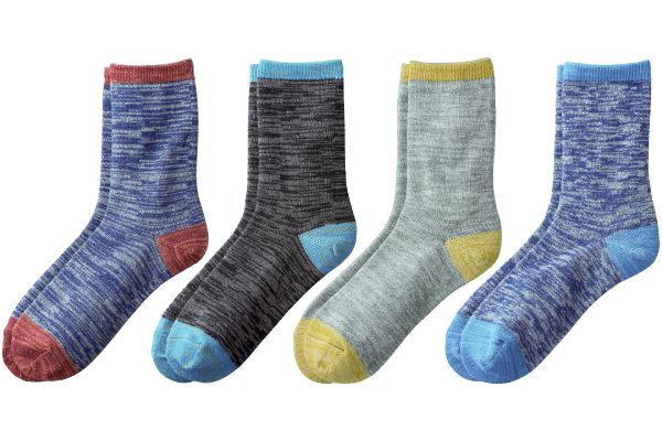 とにかく丈夫なクルーソックス （4色組）22〜25ｃｍ