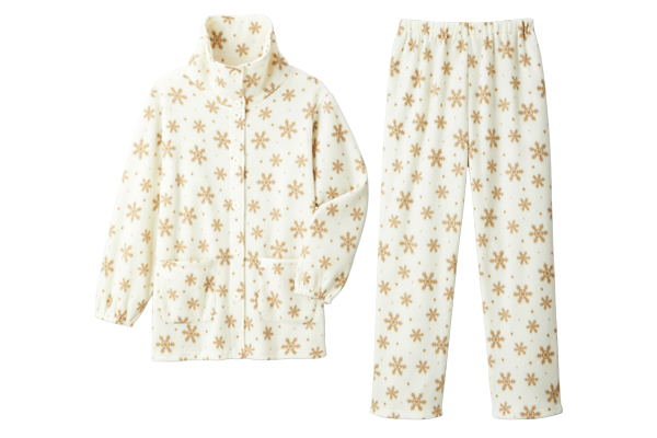 ふわかるフリース衿元暖かパジャマ Ｍアイボリー