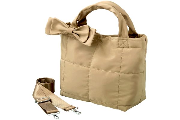 リボン付きキルトバッグ ベージュ