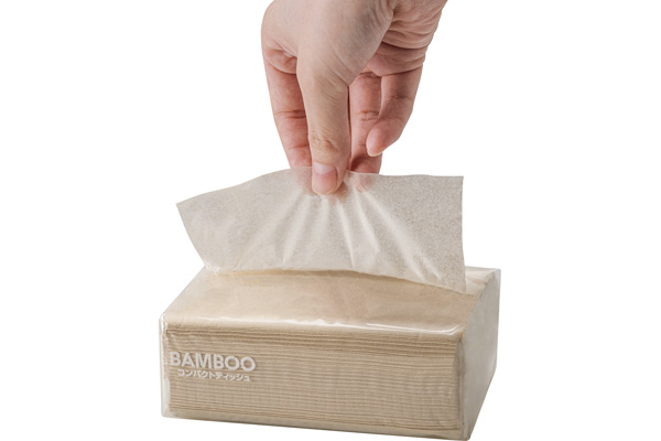 ［竹パルプを50％配合した］コンパクトティッシュ