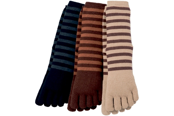 [吸湿発熱　ムレにくいあったか]５本指ボーダーソックス