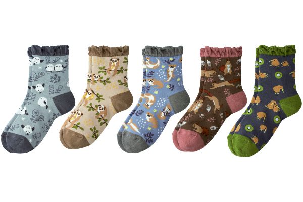 口ゴムゆったりアニマルソックス　5柄組