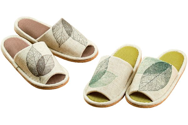 洗える麻混スリッパモダンリーフ