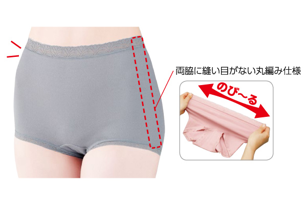 両脇に縫い目がない丸編一分丈ショーツ