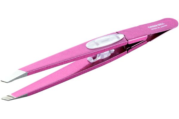 ズレずに抜ける驚きの毛抜き　先斜め　シャイニーピンク