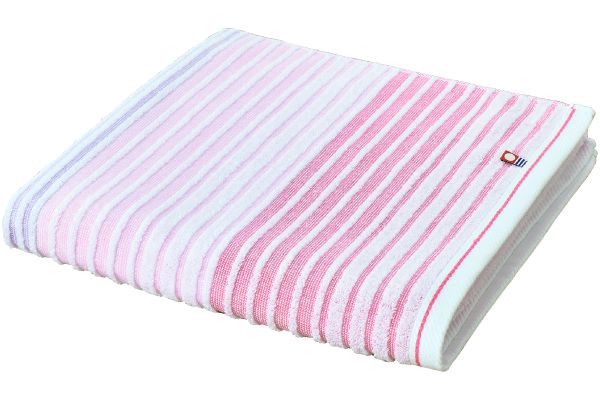 ［今治タオルブランド］バスタオル ビビットボーダー１枚　ピンク