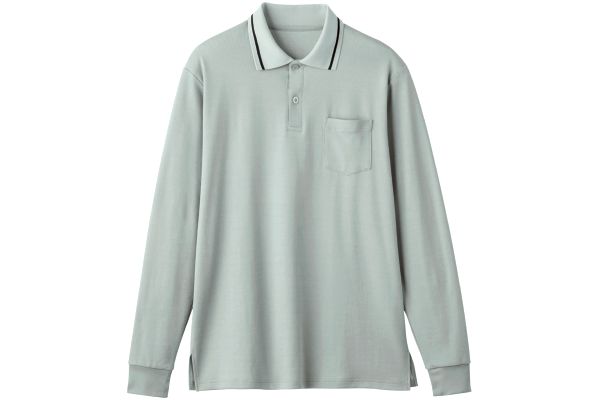 肌側コットン長袖メンズポロシャツ Ｍアッシュグレー