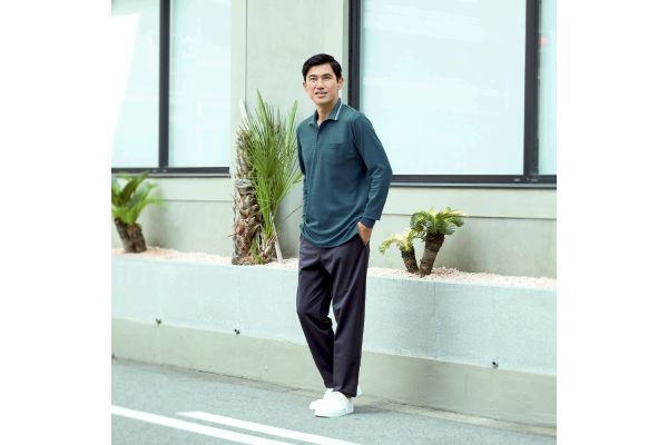 肌側コットン長袖メンズポロシャツ