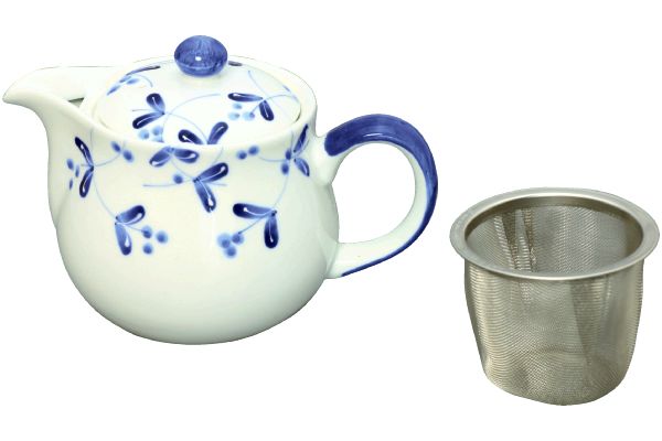 [有田焼]小花唐草ポット　茶カゴ付