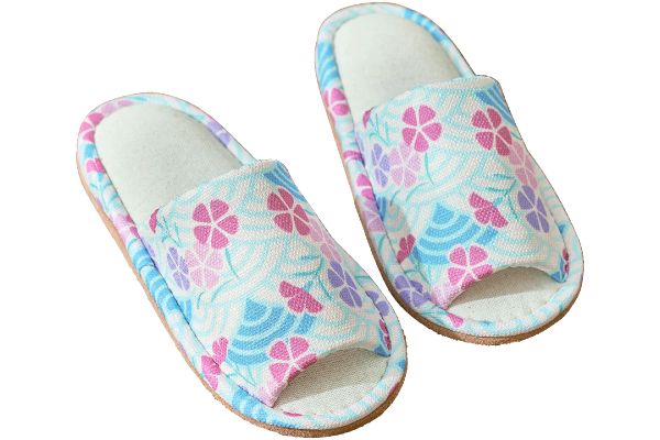 洗える麻混スリッパ青海波柄