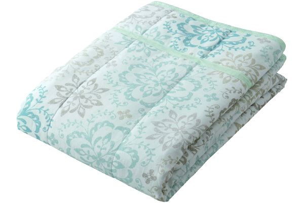 【ネット限定】さらさらガーゼケット　　シングル　タイル柄　グリーン