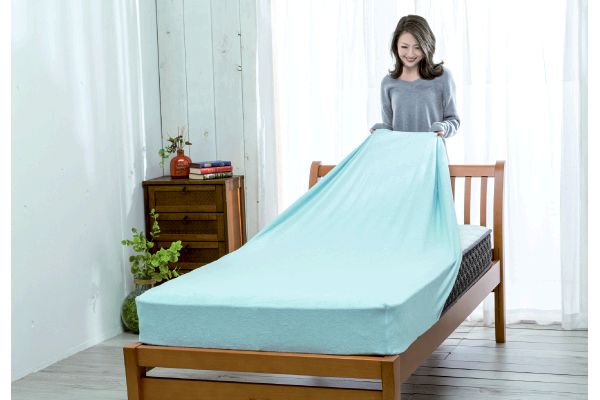 やわらか綿タオル地のびのびシーツ　シングル ブルー　80×185ｃｍ