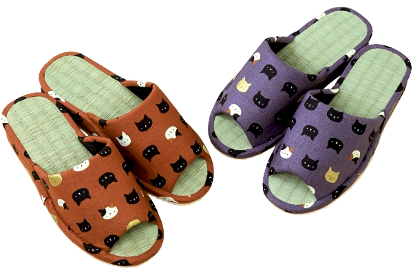 い草ヒールアップスリッパ　ほのぼのネコ