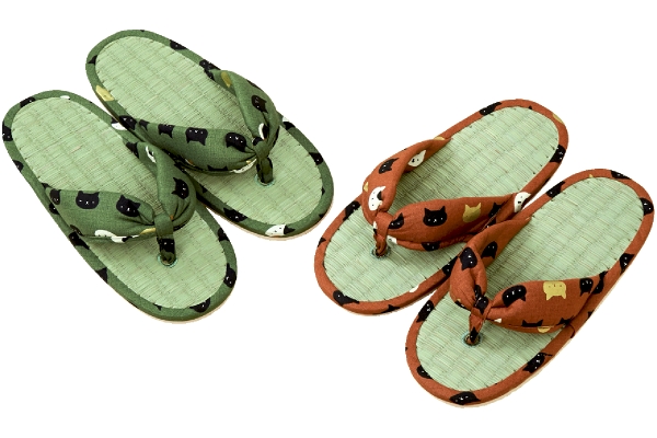 い草ぞうりスリッパ　ほのぼのネコ