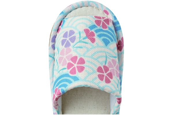 洗える麻混スリッパ青海波柄