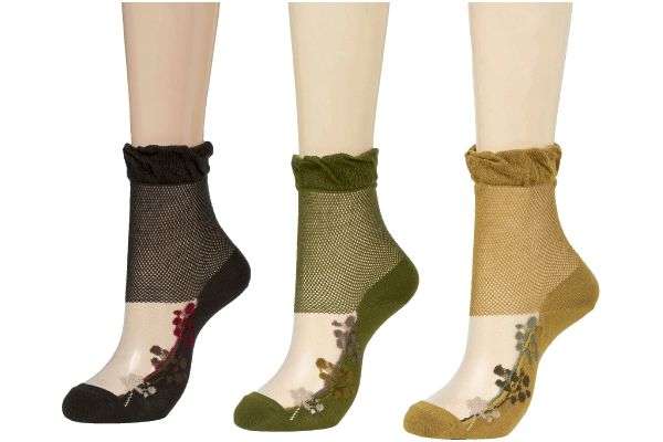 シースルー花柄ダーククルー丈ソックス