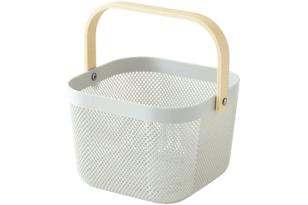 木製持ち手付　スクエアバスケット ライトグレー