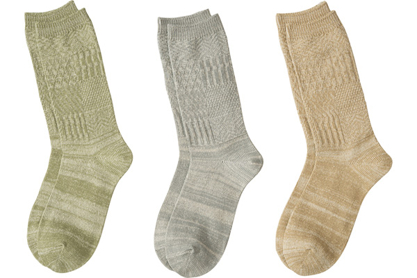 シルク＆コットンパッチワーク風丈長ソックス