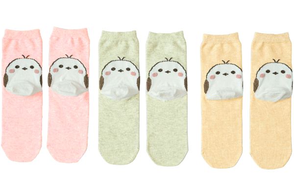 内側シルク２層シマエナガソックス