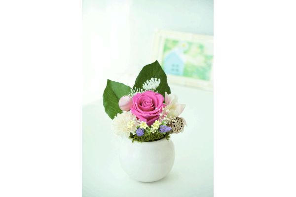 プリザーブドミニ仏花　かすみ　桃