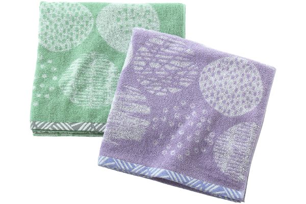 ナチュラルジャガード大判バスタオル　バブル （２色組）パープル×グリーン