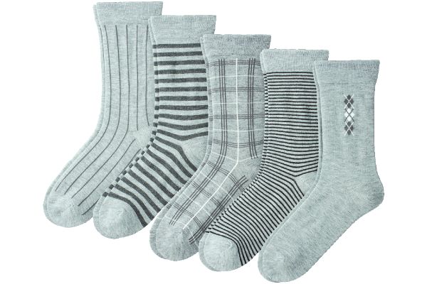 ゴムなしメンズカジュアルソックス（5柄組　25〜28ｃｍ）