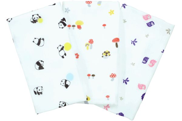 パンダきのこふくろう柄ガーゼ手ぬぐい