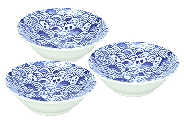 【ネット限定】猫だらけ　青海波フルーツボウル　（3枚組）