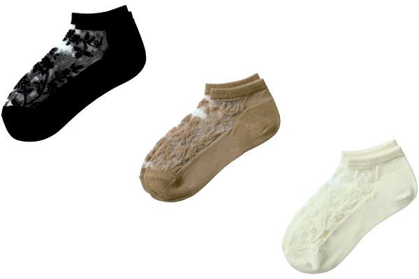 シースルーモダン花柄スニーカー丈ソックス