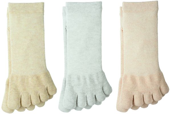 肌側コットン5本指メッシュショート丈ソックス