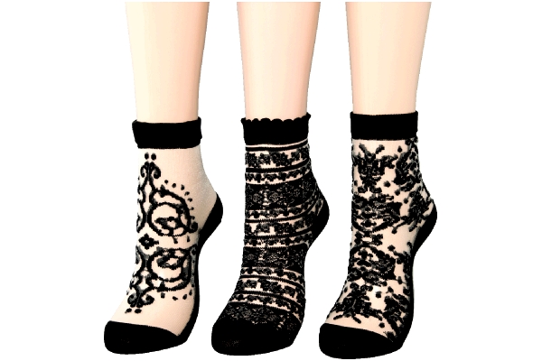 モダンシースルーソックス（3柄組　22〜25ｃｍ）