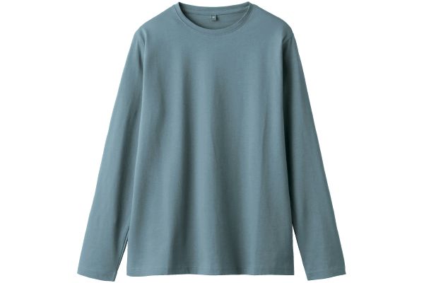 インド綿長袖Ｔシャツ Ｍブルーグレー