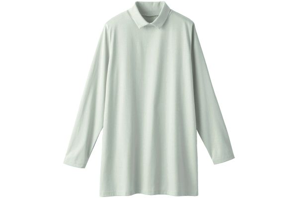 綿混襟付きプチハイネックチュニック ＬＬシルバーグレー