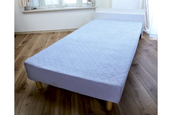 綿混パイルパッド一体型ボックスシーツ　ブルーグレー シングル　100×200ｃｍ