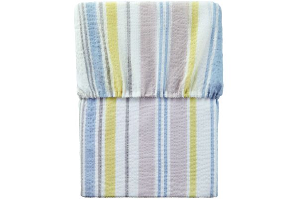 先染め綿混しじらワンタッチシーツ シングルブルー