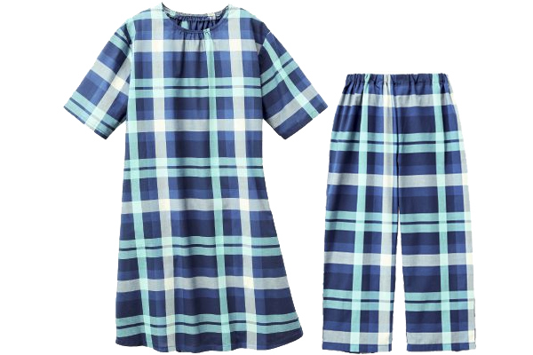 ひざ丈ワンピース＆パンツ先染めチェックルームセット Ｍ〜Ｌネイビー