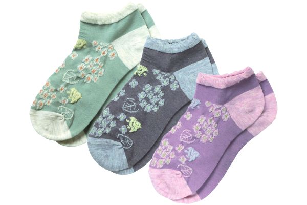 はき口ゆったり紫陽花と千鳥柄ショートソックス